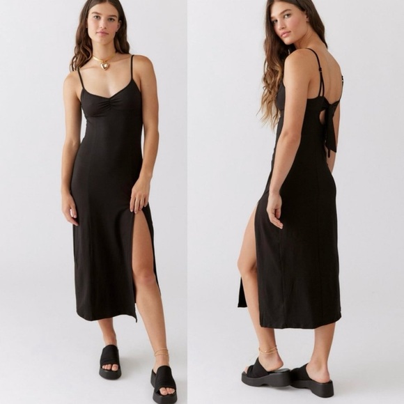 Urban Outfitters Dresses & Skirts - Whimsigoth Babydoll Slip Dress Women’s L Black Preppy Dark Romance Arna Midi